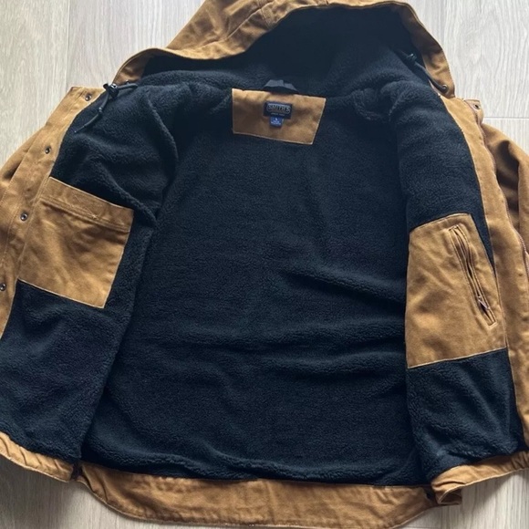 Smiths Workwear Men's Size L Canvas Duck Sherpa Jacket Brown Hooded Lined - Picture 11 of 16